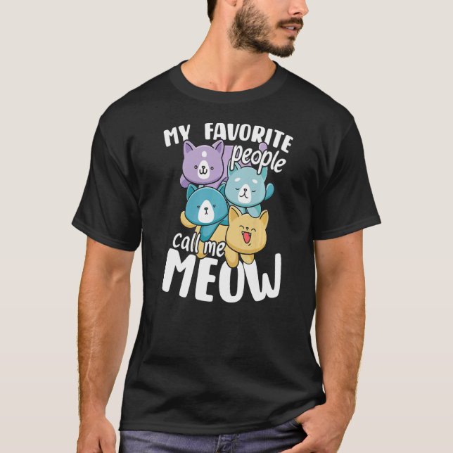 Cute kattfavoriter kallar mig meow t shirt (Framsida)