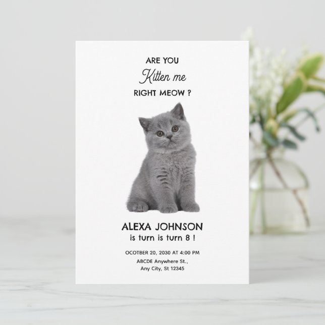 Cute kattfödelsedag inbjudningar (Stående Fram)
