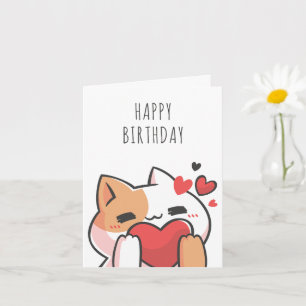 Cute-katthjärta grattis på födelsedagen kort
