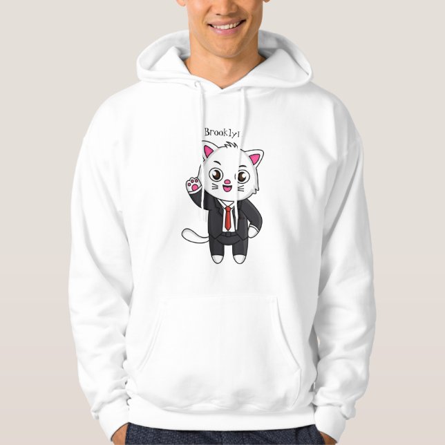 Cute kattkatt i kostym tecknad hoodie (Framsida)