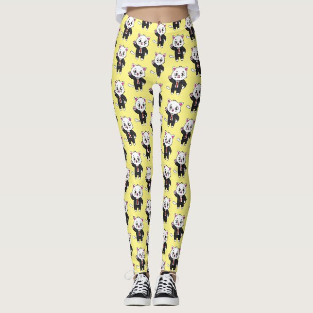 Cute kattkatt i kostym tecknad leggings (Framsida)
