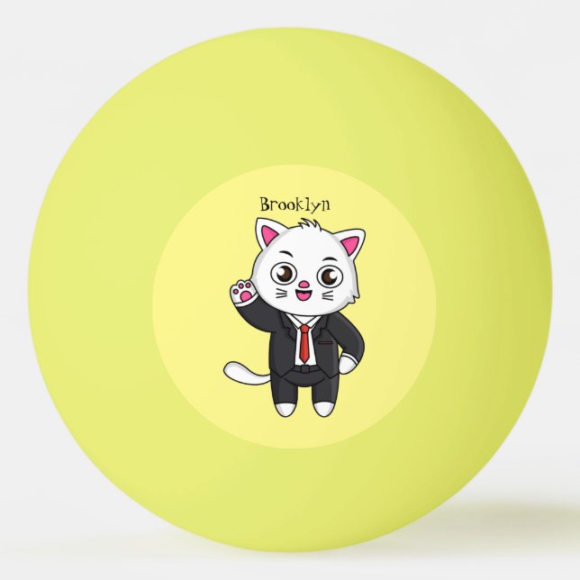 Cute kattkatt i kostym tecknad pingisboll (Framsidan)