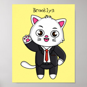 Cute kattkatt i kostym tecknad poster