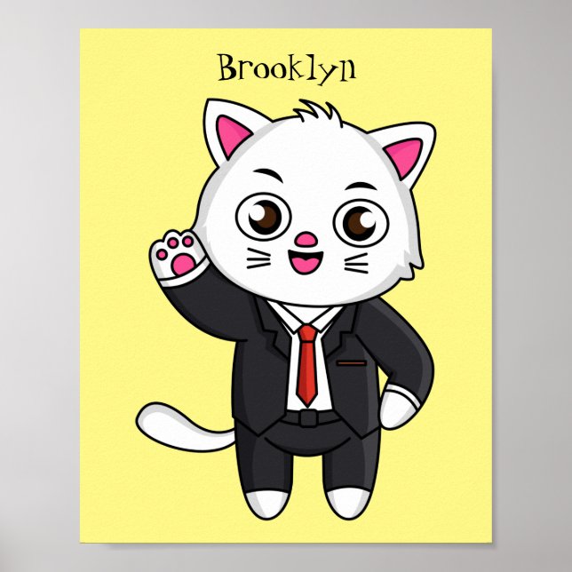 Cute kattkatt i kostym tecknad poster (Framsidan)