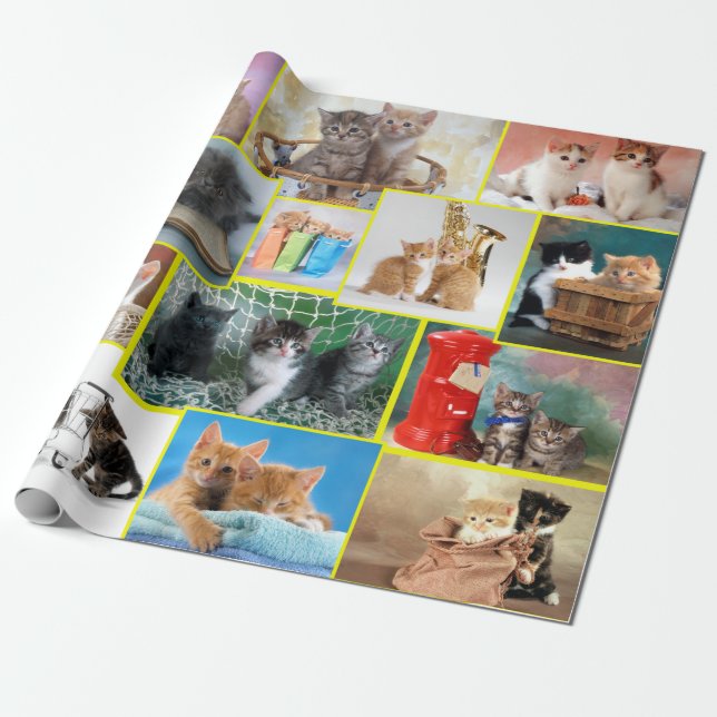 Cute kattsammansättning presentpapper (Utrullad)