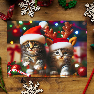 Cute kattungar med Jultomten och renhattar 4 Vykort