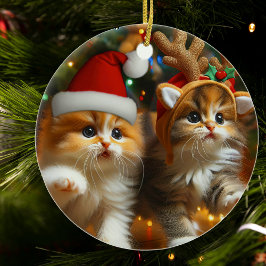 Cute kattungar med Jultomten och renhattar Julgransprydnad Keramik