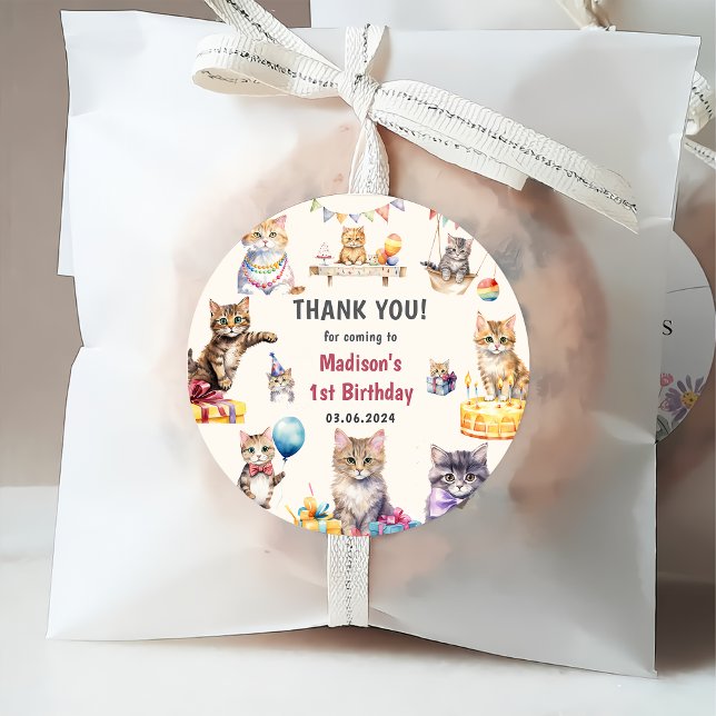 Cute Kattunge 1:a födelsedag Party Gåvor Etiketter (Skapare uppladdad)