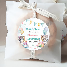 Cute Kattunge 1:a födelsedag Party Gåvor Etiketter