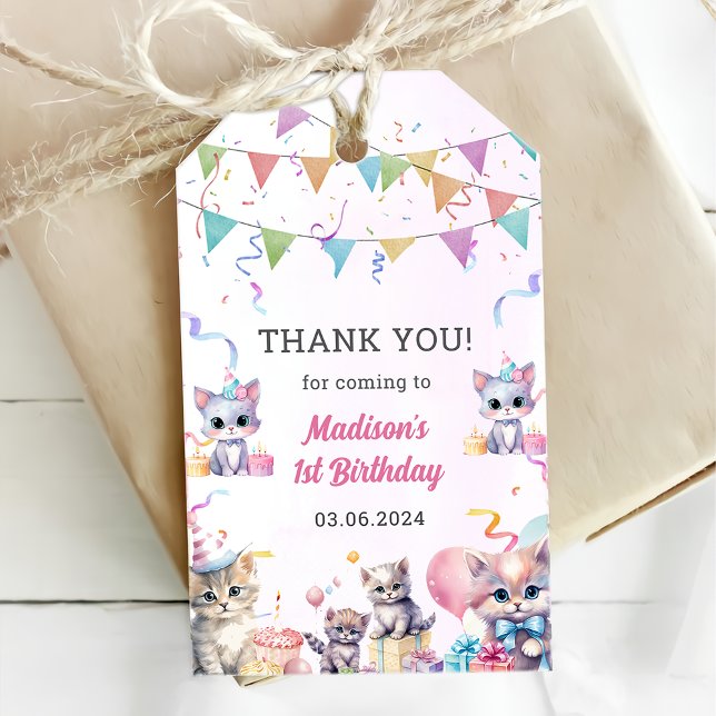 Cute Kattunge 1:a födelsedag Party Gift-Märkre Presentetikett (Skapare uppladdad)