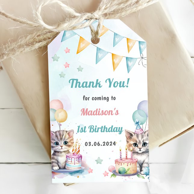 Cute Kattunge 1:a födelsedag Party Presentetikett (Skapare uppladdad)