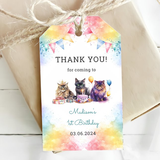 Cute Kattunge 1:a födelsedag Party Presentetikett (Skapare uppladdad)