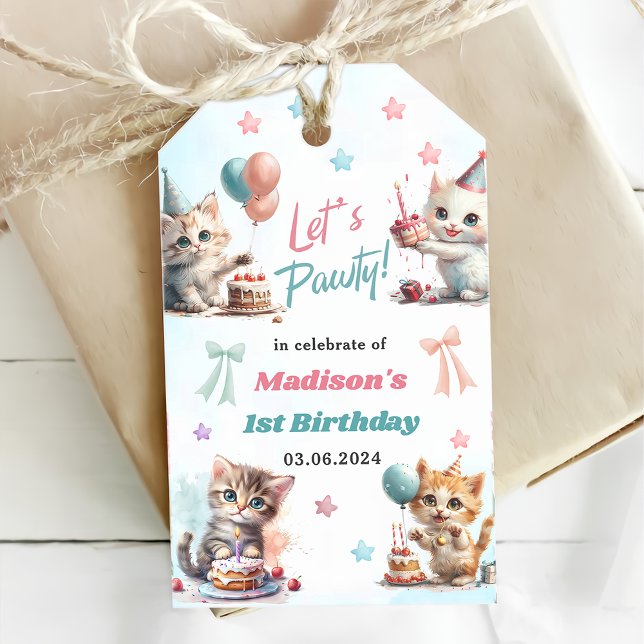 Cute Kattunge 1:a födelsedag Party Presentetikett (Skapare uppladdad)