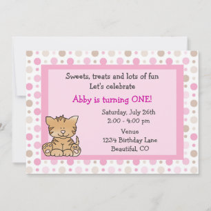 Cute Kattunge 1:a födelsedagsinbjudan för flickor Inbjudningar