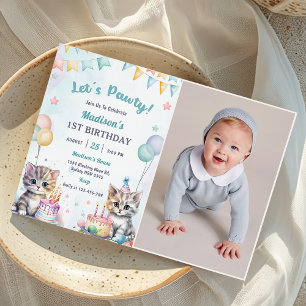 Cute Kattunge 1:a födelsetalet Party Inbjudningar