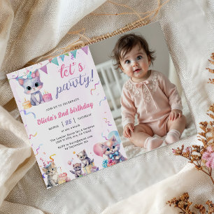 Cute Kattunge 2:a födelsetalet Party Inbjudningar