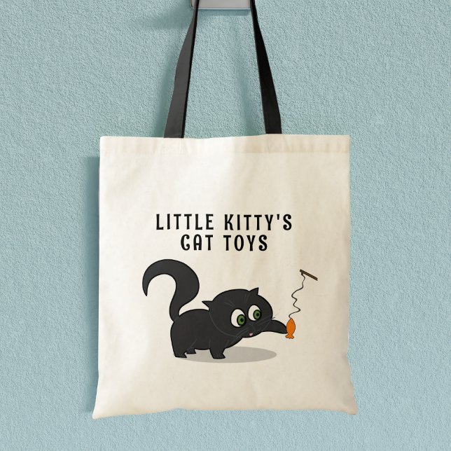Cute Kattunge Anpassningsbar Black Cat Lover's Tot Tygkasse (Purrfect tote bag for your cat's toys (or yours) Just add their name!)