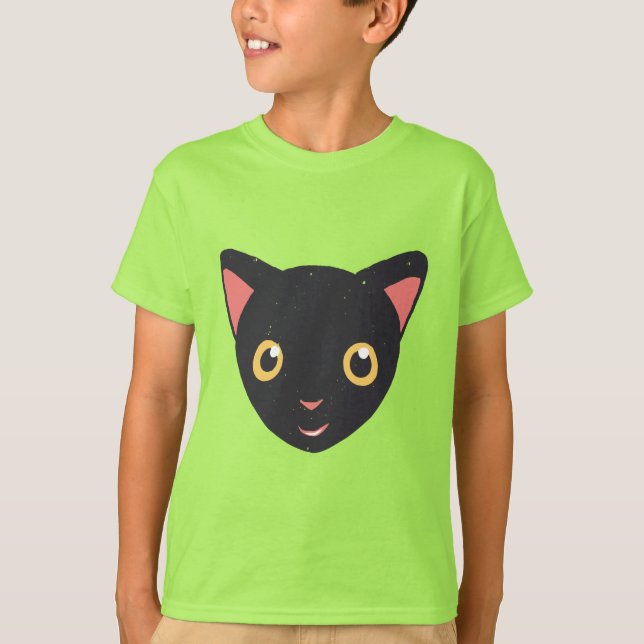 Cute Kattunge Ansikte Black Kitten T Shirt (Framsida)