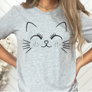 Cute Kattunge Ansikte minimalistisk T-shirt, Cat L T Shirt