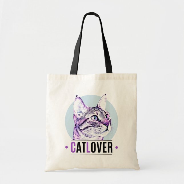 Cute Kattunge Ansikte, Rosa och svart Cat Lover Tygkasse (Framsidan)