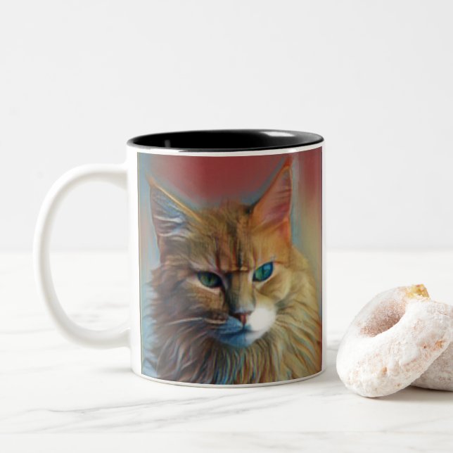 Cute Kattunge Artwork Två-Tonad Mugg (Med munk)