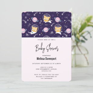 Cute Kattunge Astronauts Mönster Baby Shower Inbjudningar