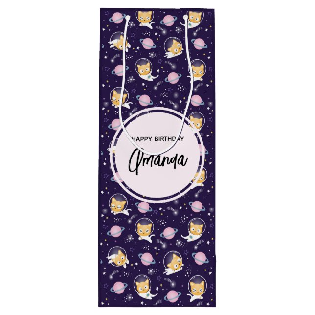 Cute Kattunge Astronauts Mönster Birthday (Baksidan)