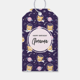 Cute Kattunge Astronauts Mönster Birthday Presentetikett