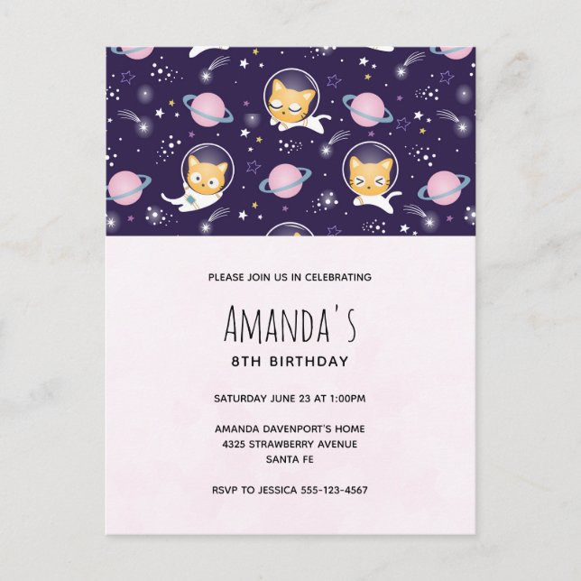 Cute Kattunge Astronauts Mönster Birthday Vykort (Framsida)