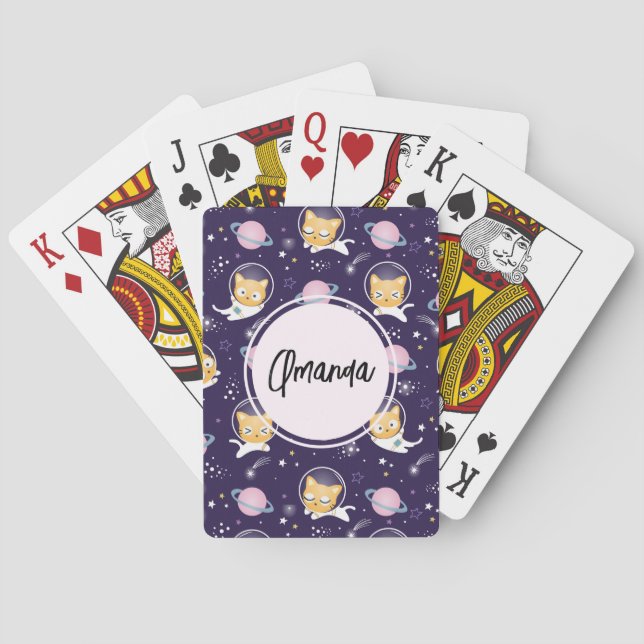 Cute Kattunge Astronauts Mönster Casinokort (Baksidan)
