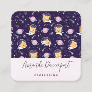 Cute Kattunge Astronauts Mönster Fyrkantigt Visitkort