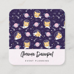 Cute Kattunge Astronauts Mönster Fyrkantigt Visitkort