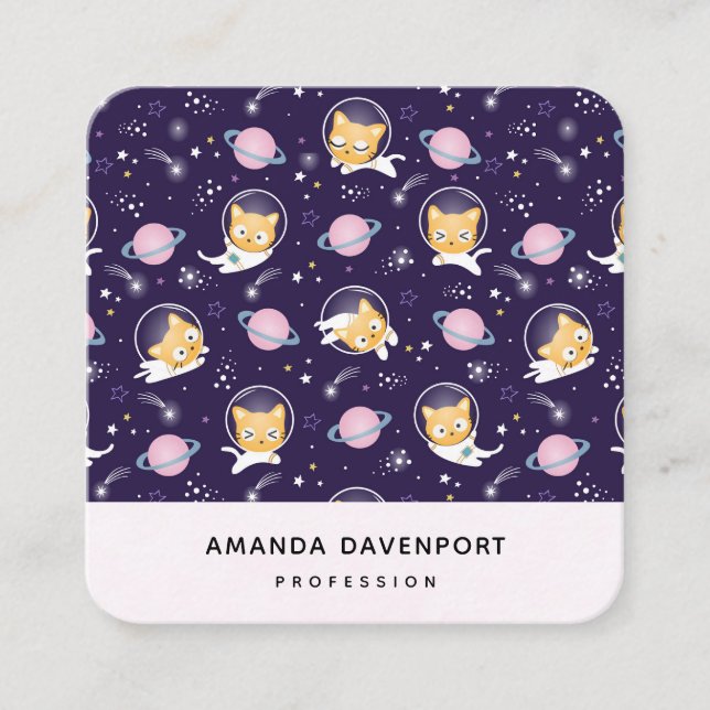 Cute Kattunge Astronauts Mönster Fyrkantigt Visitkort (Framsida)