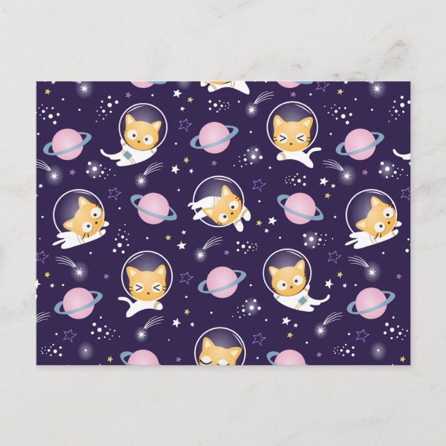 Cute Kattunge Astronauts Mönster Helg Vykort (Framsida)