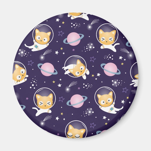Cute Kattunge Astronauts Mönster Magnet (Framsidan)