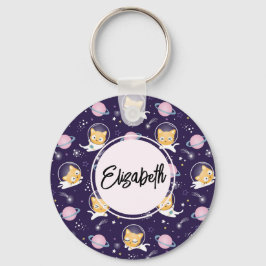 Cute Kattunge Astronauts Mönster Nyckelring