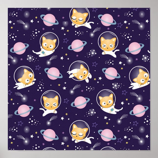 Cute Kattunge Astronauts Mönster Poster (Framsidan)