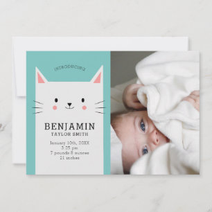 Cute Kattunge Baby Photo Boy Birth Meddelande