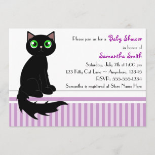 Cute Kattunge Baby Shower-inbjudan - Lila Inbjudningar