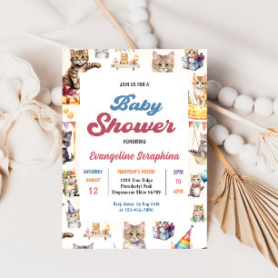 Cute Kattunge Baby Shower Party-inbjudan Inbjudningar