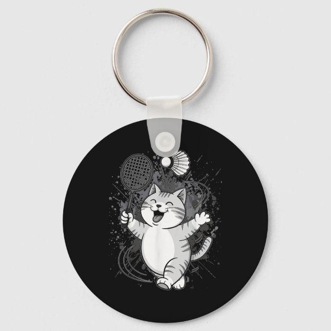 Cute Kattunge Badminton Player Shuttle Nyckelring (Framsida)