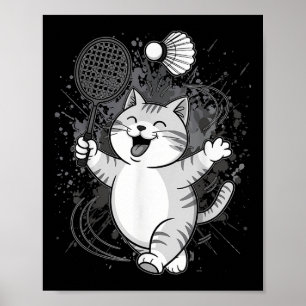 Cute Kattunge Badminton Player Shuttle Poster