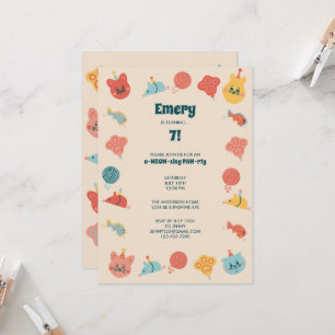 Cute Kattunge Barns Födelsedagsfest Inbjudningar