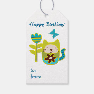 Cute Kattunge Birthday Presentetikett