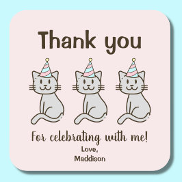 Cute Kattunge Birthday Tack Fyrkantigt Klistermärke