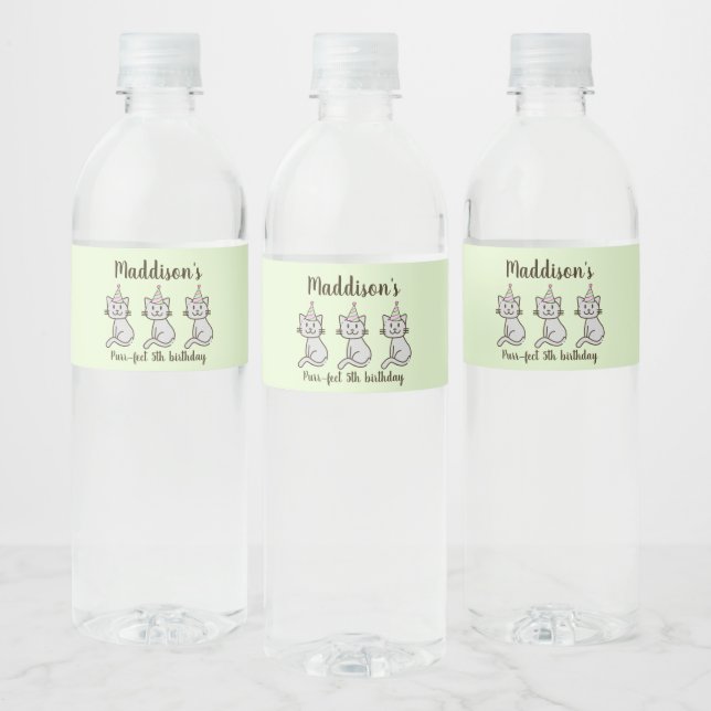 Cute Kattunge Birthday Vattenflaska Label Vattenflaska Etikett (Flaskor)