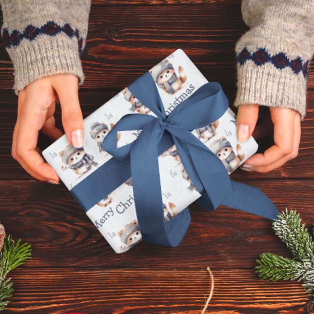 Cute Kattunge Blue Fa La God jul Presentpapper (Skapare uppladdad)