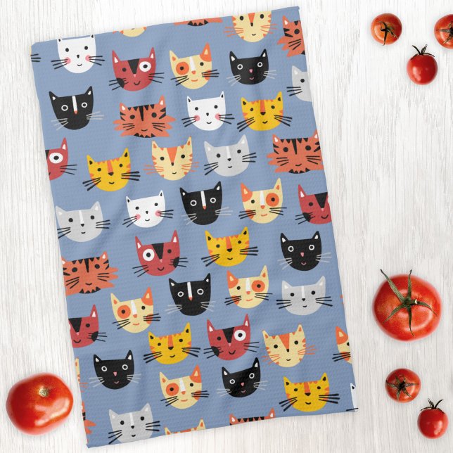 Cute Kattunge Blue Kökshandduk (Cute kitty cat kitchen towel)