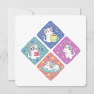 Cute Kattunge Busy Day Illustration Tack Kort