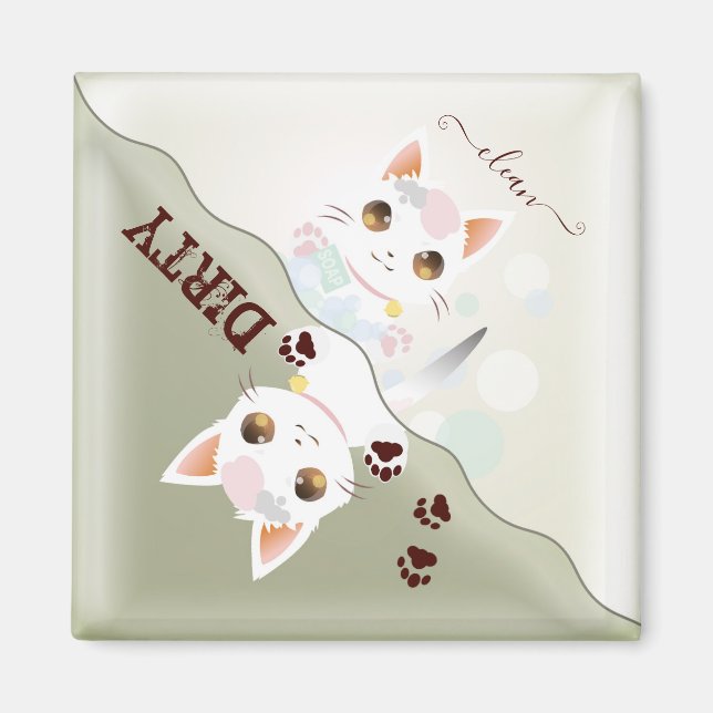 Cute Kattunge Clean Dirty Dishwasher Magnet (Framsidan)